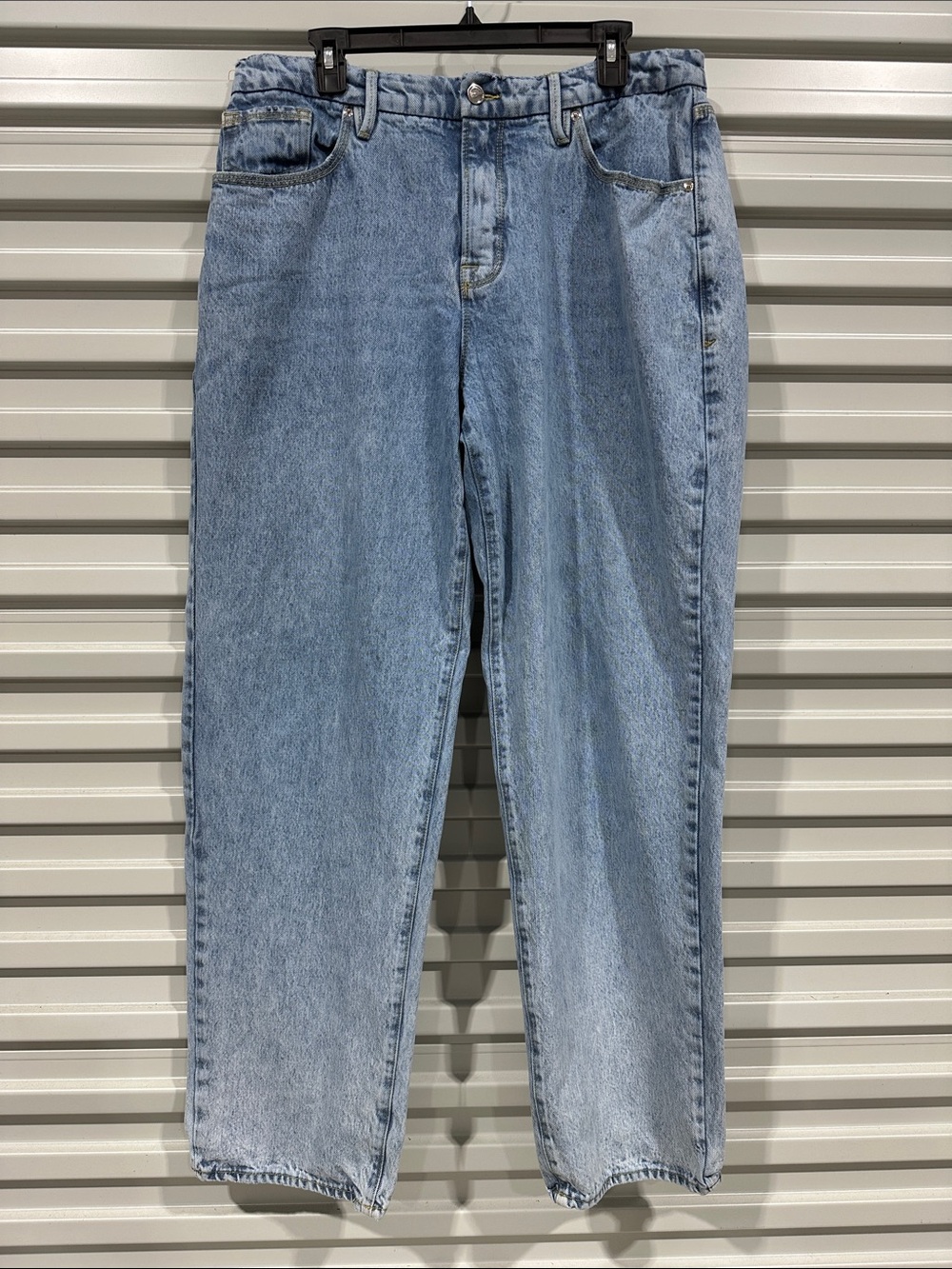 Good American Light Blue Denim Jeans with Yellow Stitching
